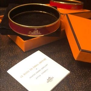 Hermès printed enamel bracelet BURGUNDY & gold
